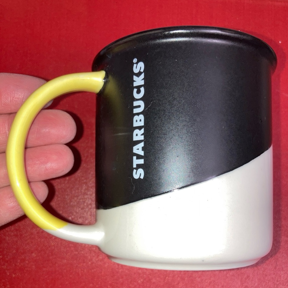 Funky STARBUCKS Mug Yellow Handle w Matte B&W Body 12oz in great condition!